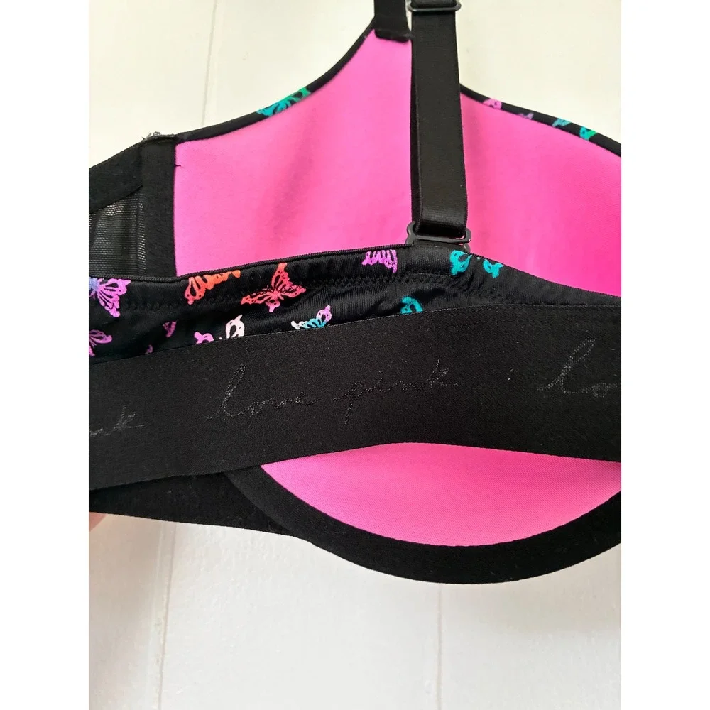 Victoria's Secret PINK Wear Everywhere T-Shirt Bra Black Butterfly 42B